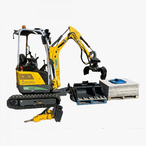 yellow battery digger with all attachments