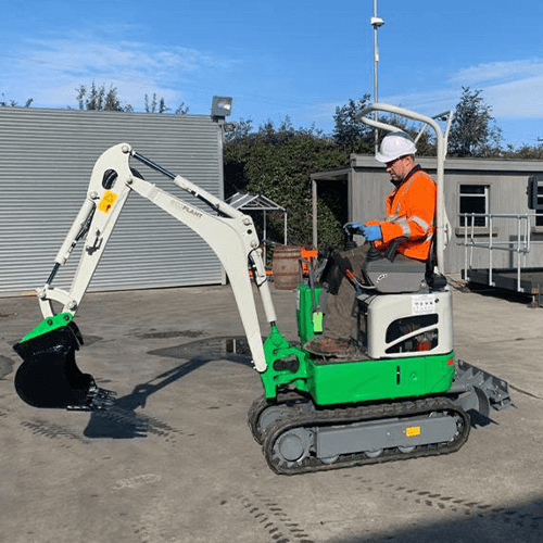 battery micro digger with bucket attachment