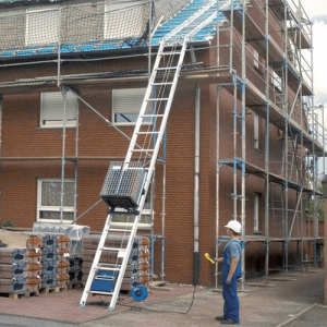 ladder hoist system being used on house
